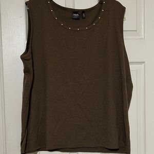 Rafaella Sleeveless Brown Tank Top with Gold Accents NWOT